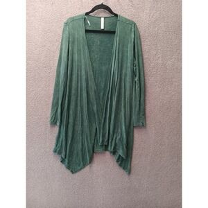 Chico's S Green Waterfall Cardigan Open Front Rayon Lightweight Asymmetrical hem